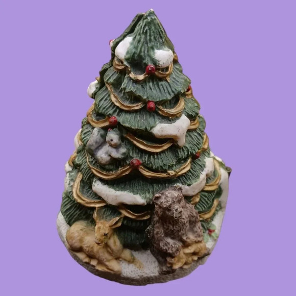 Vintage Ceramic Hinged Christmas Tree With Santa & Woodland Animals Holiday "3" - Picture 9 of 9